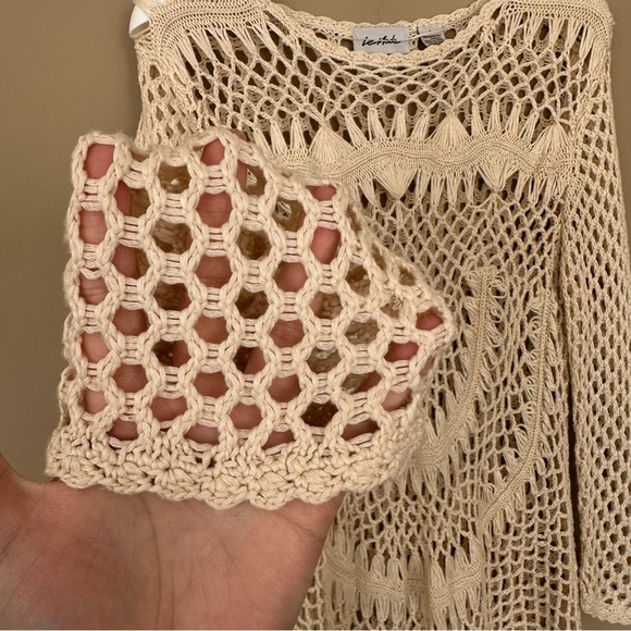 Le Moda Women L Boho Sweater Cottagecore Hippie Coconut Girl Fisherman Crochet - Picture 10 of 10